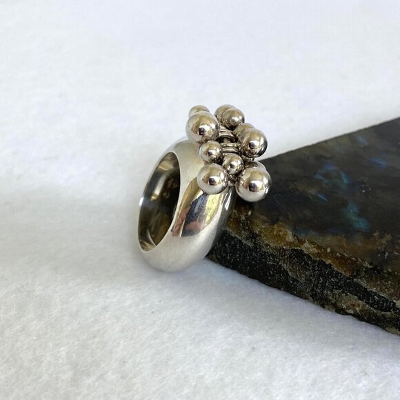 Signed Silpada Solid Sterling Silver 925 Cha Cha Ball Bead Dangle Ring Sz 7 - Picture 6 of 16